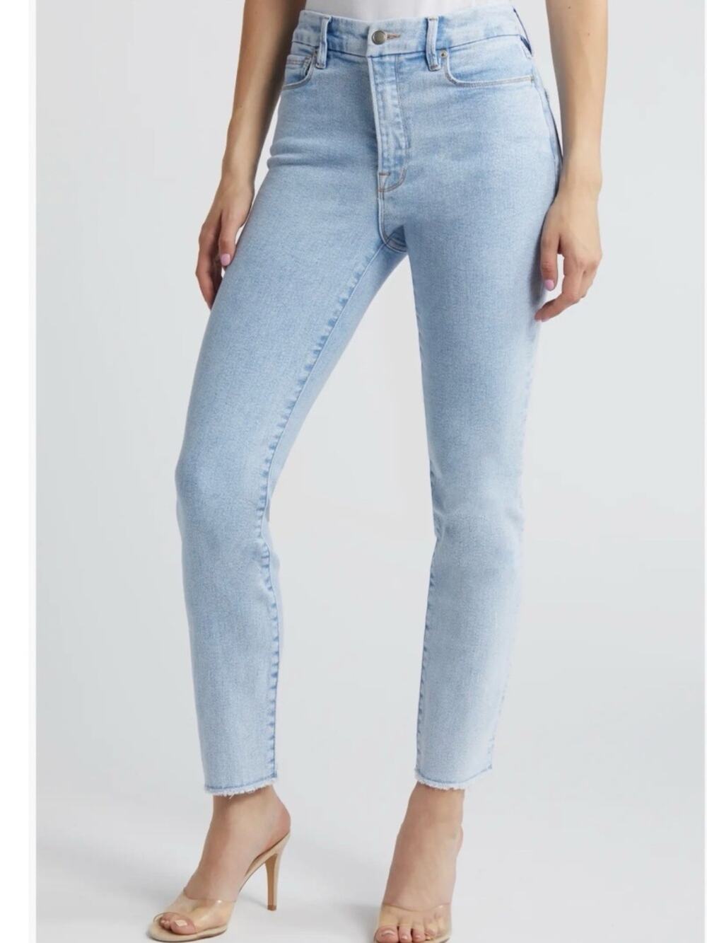 NWT Good American Good Classic Inset Ankle Slim Jeans Size 4 Light Indigo 454